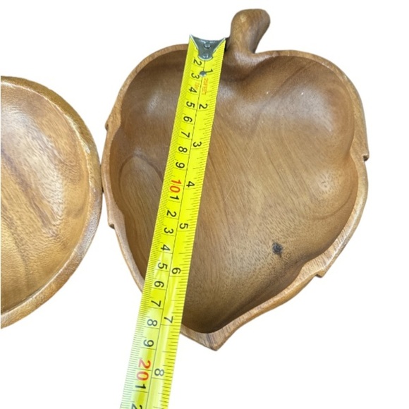 Vintage Monkey Pod BowlsSet Wood Leaf Serving Snack Tray Woodcraft Hawaii - Picture 3 of 7